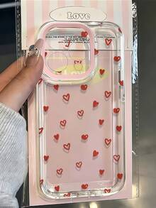 1pc Transparent Hand-Painted Red Heart Pattern Phone Case Personalized Compatible With Iphone 16 Pro Max/17/16/15/14 Plus/13/12/11 Protective Shell Air - Multicolor - View 3