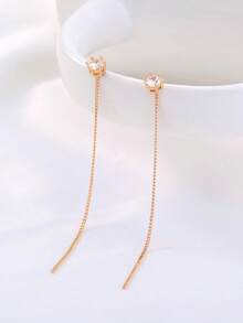 Tassel Ear Thread Piercing Earrings, 1 Pair - Yellow Gold - View 2