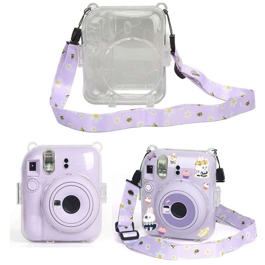 Crossbody Transparent Camera Protective Case For In-Stax Mini 12, Anti-Drop Clear Shell With Back Pocket + Lanyard, PV Material, Non-Yellowing, Abrasion-Resistant, Photography Accessories, Multiple Colors Available, Crystal Protective Case For Instant Camera - View 1