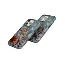 波希米亞虎紋花卉手機殼 異國風青色與棕色保護殼 相容 iPhone 17 Pro Max 16e 15 Pro 14 Plus 13 12 11 - 藍色 - 查看 5