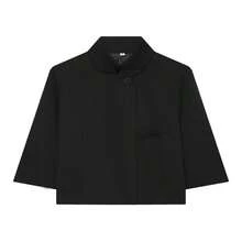 Women's Fashion Black Short Lapel Short Sleeve Button-Up Jacket, Autumn Outfit Essential - Black - View 3