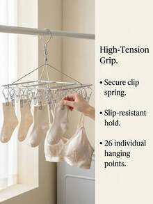 40/30/1 Clip Stainless Steel Folding Drying Rack, Rotatable Windproof Clothes Hanger With Strong Spring Clips, Suitable For Socks, Underwear, Bras, Towels And Baby Clothes, Indoor Balcony Home Dorm Use, Back To School Essential, Laundry Drying Rack - Multicolor - View 3