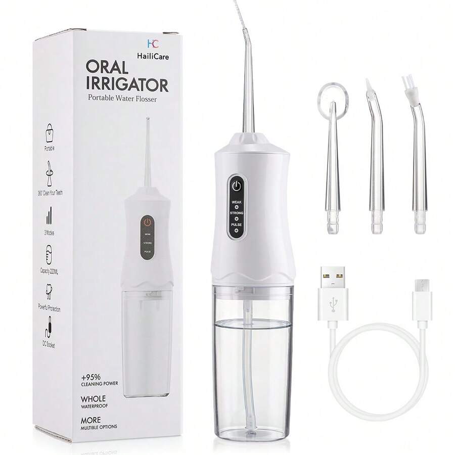 Hailicare 便攜式水牙線機 3 種模式 220ml 可拆卸水箱 Type-C 充電 家用與旅行口腔護理水牙線機 - 白色 - 查看 1