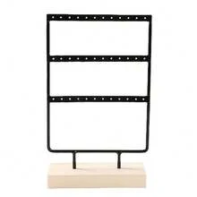 Iron Earring Storage Rack With Wooden Base, Multi-Layer Earring Display Stand, Home Jewelry Hanging Rack And Display Holder - Multicolor - View 3
