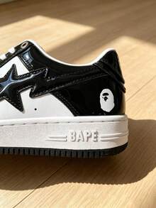 A BATHING APE BAPE STA Men's Black & White Patent Leather Sneakers - Black and White - View 5
