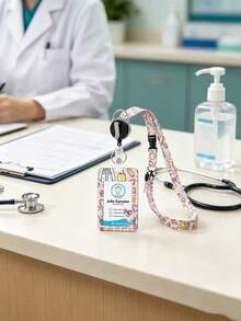 Medical Element Cartoon Badge Holder Set, Medical Pattern Acrylic ID Card Holder With Retractable Lanyard And Long Neck Strap, Nurse Student ID Card Holder, Anti-Loss Portable, Fresh Sweet Style, Suitable For Commuting, Work, Campus Use, Recommended Gift For Family, Friends, Colleagues - Multicolor - View 3