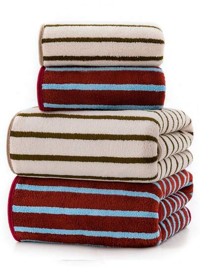 Minimalist Striped Coral Fleece Microfiber Solid Color Soft Absorbent Quick-Dry Home Towel 35*75cm/70*140cm/90*170cm Bath Towel