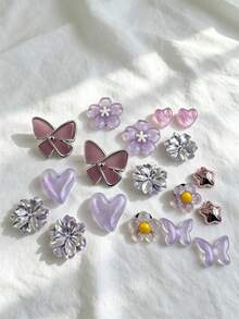 18pcs INS Style Purple Butterfly Shoe Charms, DIY Detachable Accessories, Multi-Functional Shoe Accessories, Suitable For Sandals, Slippers And Beach Bags - Multicolor - View 3