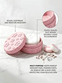 Single Pack, 3D Embossed Cherry Blossom Makeup Pad Storage Box. Functions: Dust-Proof Lid Stores Cotton Pads & Small Cosmetics Desktop Decor. For Bedroom Vanity & Bathroom. Features: Girly Resin, Vivid Embossed Pattern. Nice Gift For Girls. - Multicolor - View 3