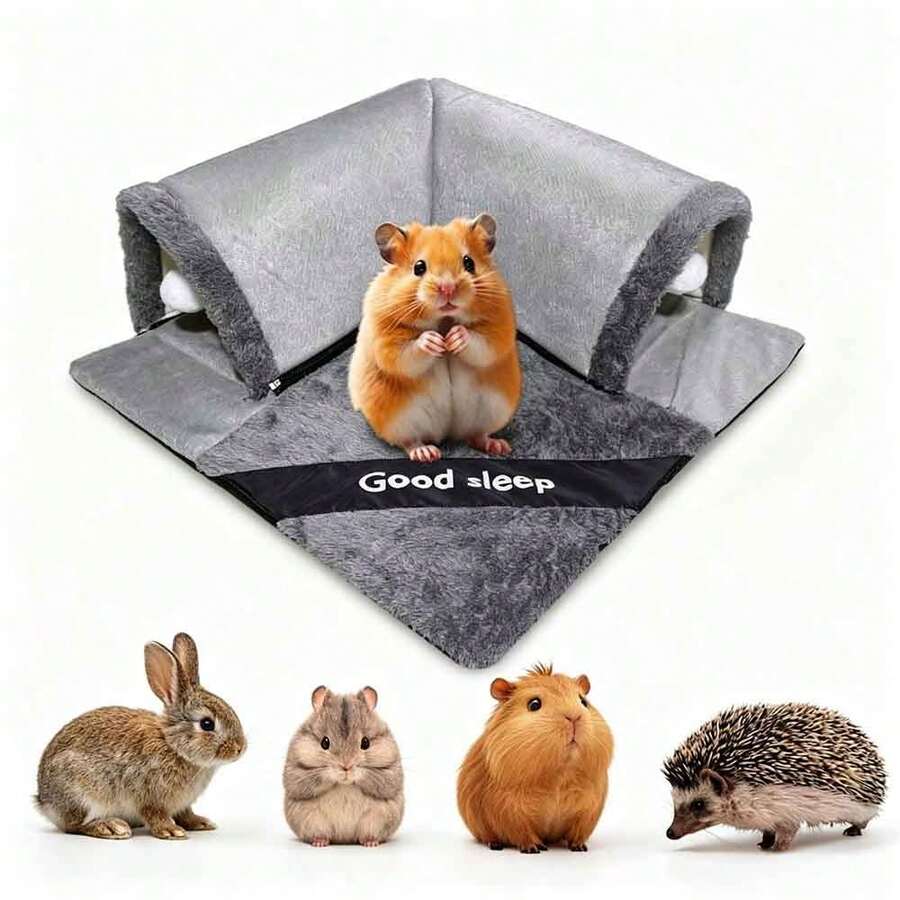 3合1舒適隧道寵物床，適合貓狗使用，球形吊飾設計，適用於貓、小型犬、兔子與倉鼠，大孔設計方便自由活動，小型寵物用品
