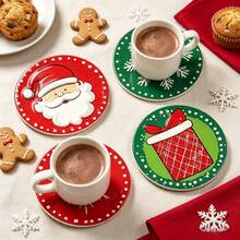 4pcs Christmas Holiday Style Simple Line Drawing Santa Claus Gift Snowflake Element Acrylic Round Coasters - Add Holiday Atmosphere - Practical Holiday Decoration - Suitable For Coffee Cups - Suitable For Office - Dining Table - Holiday Party Gift - Holiday Atmosphere Decoration - Holiday Party Decoration Accessories - Christmas Eve Party Decoration - Multicolor - View 5