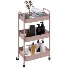 Carrito de servicio de acero con espacio de almacenamiento, con ruedas, 3 estantes perforados, 45 x 30,6 x 79 cm, rosa. - Multicolor - Ver 1