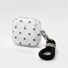 Transparent White Base Black Star With Black Rope Earphone Case Compatible With AirPodsCase 2/3/4/Pro/Pro2/Pro3, Anti-Drop Earphone Case, Gift, Fashion Accessory, Combining Aesthetics And Practicality - White - View 2
