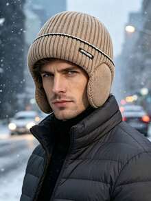 1pc Unisex Autumn/Winter Thermal Lined Earflap Knit Beanie, Warm Knitted Hat For Daily Outdoor, Travel And Cycling - Multicolor - View 9