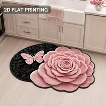 1pc Pink Butterfly Black Floral Bathroom Mat, Suitable For Doorway, Bathroom, Bedroom, Kitchen, Home Decor, Valentine's Day Gift, Hand-Cut With 1-5cm Error, Kitchen Decor, Bathroom Mat, Bathroom Rug, Door Mat, Small Rug, Carpet, Floor Mat, Home Decor, Area Rug, Outdoor Mat, Home Decor, Bedroom Rug, Machine Washable - Multicolor - View 7