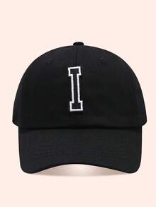 1pc Letter Baseball Cap, Sun Hat For Boys And Girls, Suitable For Outdoor And Daily Use - Large Black Label - Black Cloth Hat - View 20