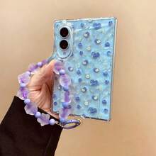 Casing Ponsel Transparan Motif Blueberry Lucu dengan Rantai Manik Berbentuk Bintang, Kompatibel dengan ZFold 8 Wide, Kompatibel dengan iPhone Duo, Casing Ponsel Lipat, Pelindung Anti Jatuh Netral - Clear - View 4
