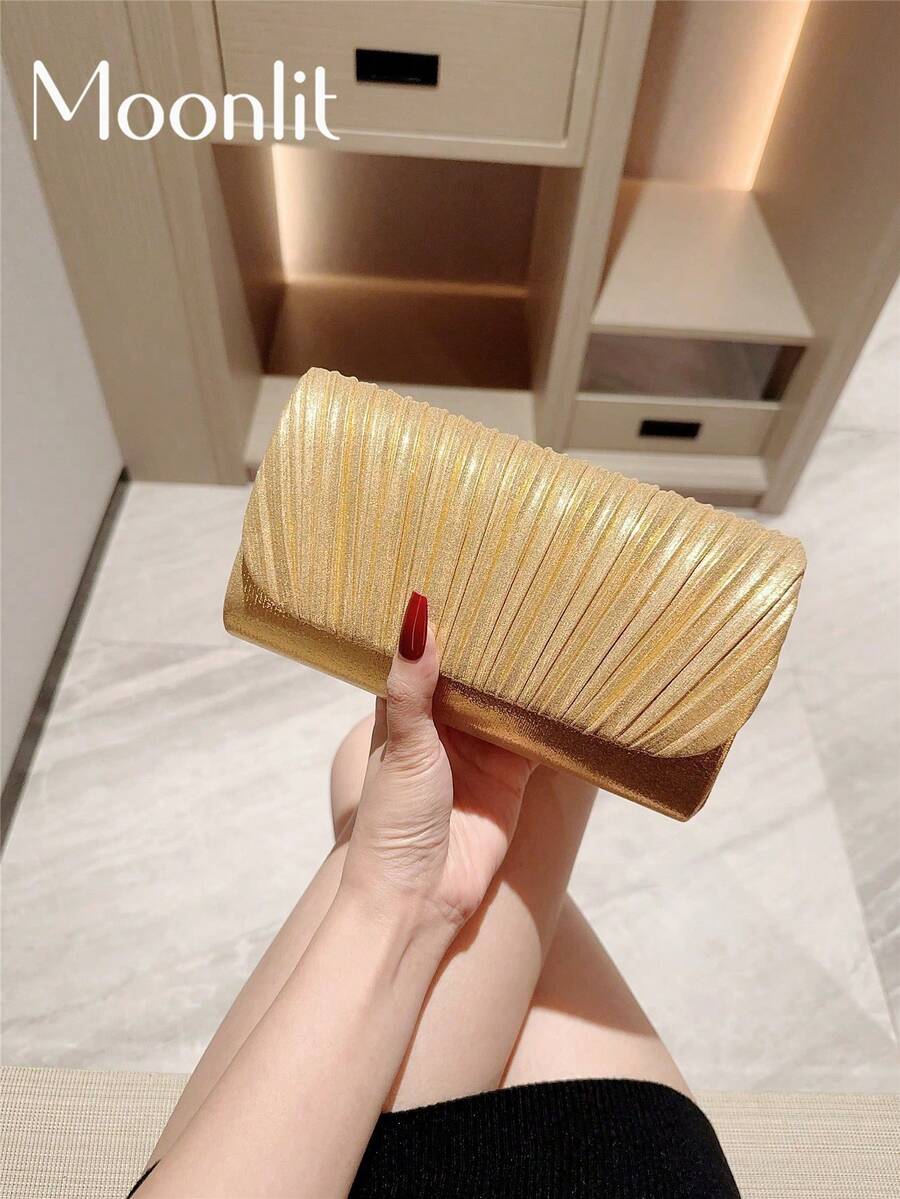 女士优雅时尚迷你褶皱翻盖链条单肩包，晚宴手拿包
