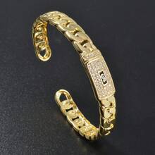 Fashionable Luxurious 18K Gold-Plated Zirconia Copper Bracelet, Suitable For Both Men Women, Suitable For Daily Party Wear, Hip-Hop Gift Jewelry - Gold - View 6