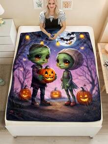 1pc Soft & Comfortable Halloween Flannel Blanket, 2D Printed Blanket For Office Nap, Sofa And Bed Decor, Outdoor Camping Leisure Blanket, Suitable As Gift For Family And Friends - Multicolor - View 5