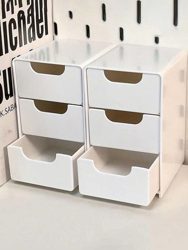 1pc Mini ABS Plastic 3-Layer Desktop Storage Box, Can Be Used To Store Jewelry, Hair Accessories, Earrings And Other Small Items, Furniture Supplies, Suitable For Office, Study, Bedroom, Bathroom And Other Places, Can Be Used As Office Storage Box, Jewelry Storage Box, Drawer-Style Cosmetic Storage Box - Autumn Bedroom Decor