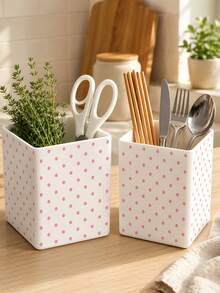 New Polka Dot Multi-Function Storage Organizer Box - Tableware Storage Box, Desktop Organizer (Suitable For Storing Tableware, Straws, Tea Bags, Pens, Remote Controls); Compact And Space-Saving, Suitable For Kitchen, Office, Living Room - Multicolor - View 6