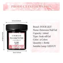 FOUR LILY 100ml Glitter Extension Gel - Gel Ekstensi Kuku UV/LED yang Dapat Dilepas dengan Kilauan, Ekstensi Cepat untuk Manikur DIY & Salon - MultiWarna - View 5