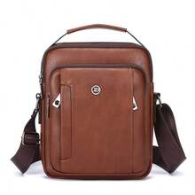 1pc Men's Vintage PU Crossbody Bag, Multi-Compartment Large Capacity Handbag, Business Commute Shopping One Shoulder Small Backpack - Crossbody Bag - View 12