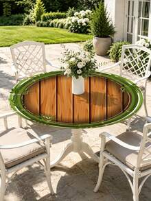 1pc Wood Grain Round Tablecloth, Daily Tablecloth With Elastic Edge, Soft And Wrinkle-Resistant, Waterproof, Oil-Resistant And Scratch-Resistant, Suitable For Round Dining Table, Outdoor Restaurant Decoration And Outdoor Party, Kitchen, Baking, Outdoor Decor, Outdoor Patio, Breakfast, Brunch And Party Decoration - D - View 9