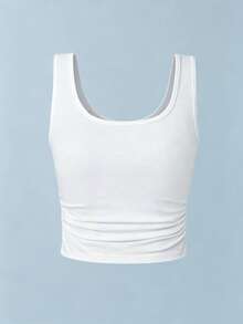 Customized Women's Pleated Tank Top - Add Your Design/Photo (Logo/Pattern/Pet Photo/Family Photo Sports, Personalized Gift, Gift For Her - White - View 4