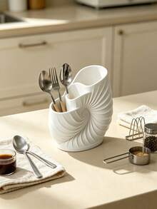 Conch Spiral Toothbrush Holder, Cosmetic Storage Rack, 3-Compartment Toothbrush Cup Organizer, Multi-Functional Storage Rack, Creative Shell-Shaped Bathroom Countertop Organizer. Multi-Compartment Design, Can Classify Toothbrushes, Toothpaste, Makeup Brushes, Hollow Spiral Texture Simple And Elegant, Stable And Not Easily Overturned, Suitable For Bathroom Sink Countertop, Space-Saving And Easy To Clean, Practical Storage Item For Home And Dormitory. - Multicolor - View 1
