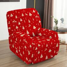 4pcs Christmas Pattern Lounge Chair Sofa Cover Slouchy Chair Slipcover Non-Slip Recliner With Storage Pocket Furniture Protector For Living Room - Multicolor - View 4
