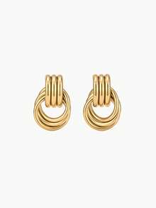 Vandermere 2pcs 18K Gold Plated Stainless Steel Colorblock Knot Design Chunky Jewelry Bohemian Style Hoop Earrings For Women - Embrace - View 12