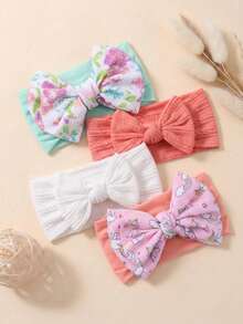 4pcs Cute Candy Color Nylon Bow Baby Headband Set, Baby Hair Accessories, Suitable For Daily Use - Multicolor - View 9