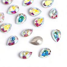 HONGCAI 100pcs 10x14mm Teardrop Glass Rhinestones, AB Multicolor Flat Back Asymmetrical Crystal Drops, For DIY Phone Case, Clothing, Shoes, Bags - Colorful - View 3