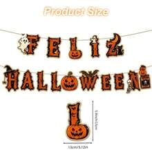 1 Set, Feliz Halloween Letter Banner, Spanish Halloween Paper Banner, Ghost Pumpkin Bat Skull Elements, Vintage Halloween Home Wall Party Decoration - Evil Pumpkin - View 2