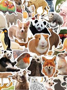 50Pcs Atmospheric Nature Wild Animal Pp Stickers, Kids Cognition‑Themed Patterns Of Abundant Land And Bird Animals, Suitable For Journal, Tumbler, Helmet, Desk, Guitar - Multicolor - View 9