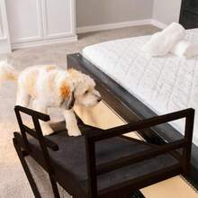 Dog Ramp For Bed, 5-Level Adjustable Folding Pet Ramp With Rails - Black Wood - View 3