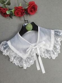 1件女款白色精緻水溶性刺繡蕾絲純色波希米亞風聚酯纖維時尚內搭上衣 春秋冬款時尚假領 - 白色i - 查看 4