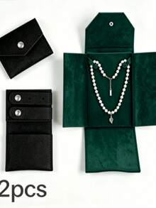Luxury Black Velvet Foldable Jewelry Gift Bag, Snap Closure Velvet Jewelry Pouch, Suitable For Wedding Necklace, Bridesmaid Gift, Jewelry Packaging - Multicolor - View 15