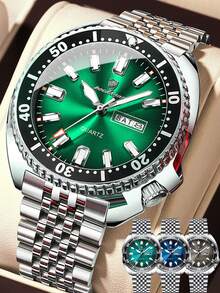 1pc Men's Business Stainless Steel Quartz Watch With Day & Date, Waterproof Luminous Function, Daily Wear Wristwatch, Gift For Men - Multicolor - View 14