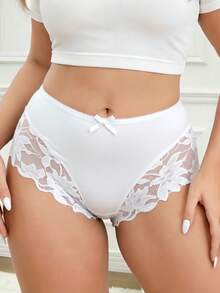 Rosiemei 4 buah Celana Dalam Renda Ukuran Besar Warna Polos untuk Wanita, Celana Dalam Segitiga Elastis Bernapas dengan Motif Renda Bunga di Bagian Belakang dan Pinggang Tengah - MultiWarna - View 10