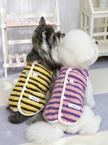 Striped Sherpa Dog Vest With D-Ring, Winter Warm Plush Pet Coat, Button-Up Puppy Cat Jacket, Soft Fleece Clothes For Small Medium Dogs & Cats - Multicolor - View 7