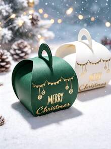 10pcs Festive Christmas Favor Boxes, Cute Curved Paper Gift Packaging With Bowknot Closure And Metallic Gold Lettering, Easy Assembly Holiday Boxes For Stocking Fillers, Winter Parties, Seasonal Giveaways And Family Celebrations - 5.5X5.5X6.5cm - View 9