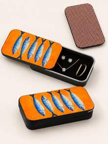 4/3/2/1pc Portable Travel Jewelry Box, Sardine Print Mini Jewelry Organizer, Small Pull-Out Earring Ring Necklace Storage Box - Multicolor - View 6