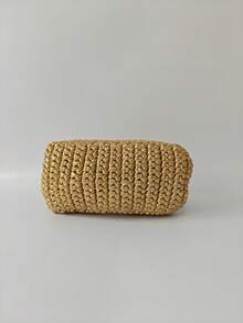 1pc Metallic Crochet Women's Clutch Bag, Elegant Handmade Knitted Snap Closure Handbag, Cosmetic Bag, Bags Ladies Elegant, Straw Bag - Multicolor - View 7