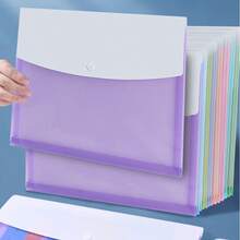 3D 3-Layer Waterproof A4 Transparent Snap Button File Bag, PP Document Organizer For Meeting Tickets, Exam Papers And Classified Storage - Multicolor - View 6