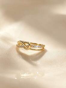 1pc S925 Sterling Silver Inlaid Synthetic Zirconia Heart Line Design Women's Ring, Elegant Elegant Women's Daily Wear Quality Jewelry - Yellow Gold - View 3