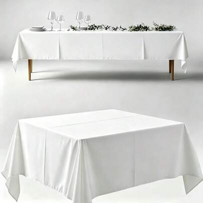 1pc White Wrinkle-Resistant Polyester Tablecloth - Halloween, Christmas, Birthday Party Decoration, White Tablecloth, Suitable For Outdoor Picnic, Wedding, Camping, Kitchen