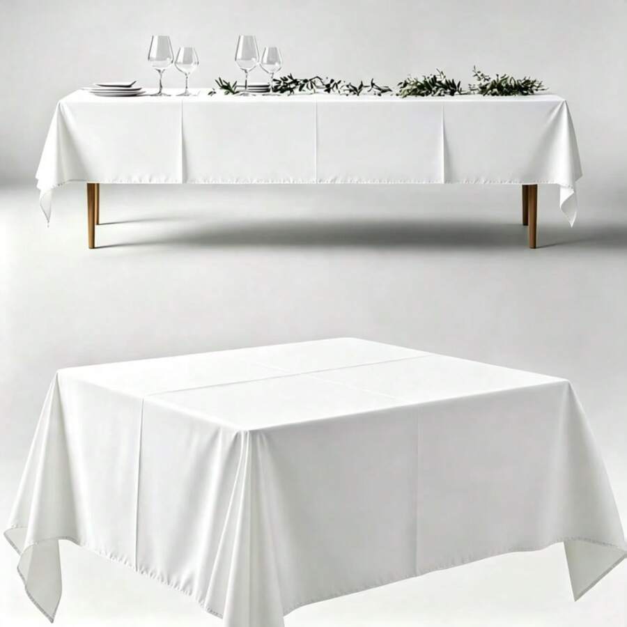1pc White Wrinkle-Resistant Polyester Tablecloth - Halloween, Christmas, Birthday Party Decoration, White Tablecloth, Suitable For Outdoor Picnic, Wedding, Camping, Kitchen - White - View 1